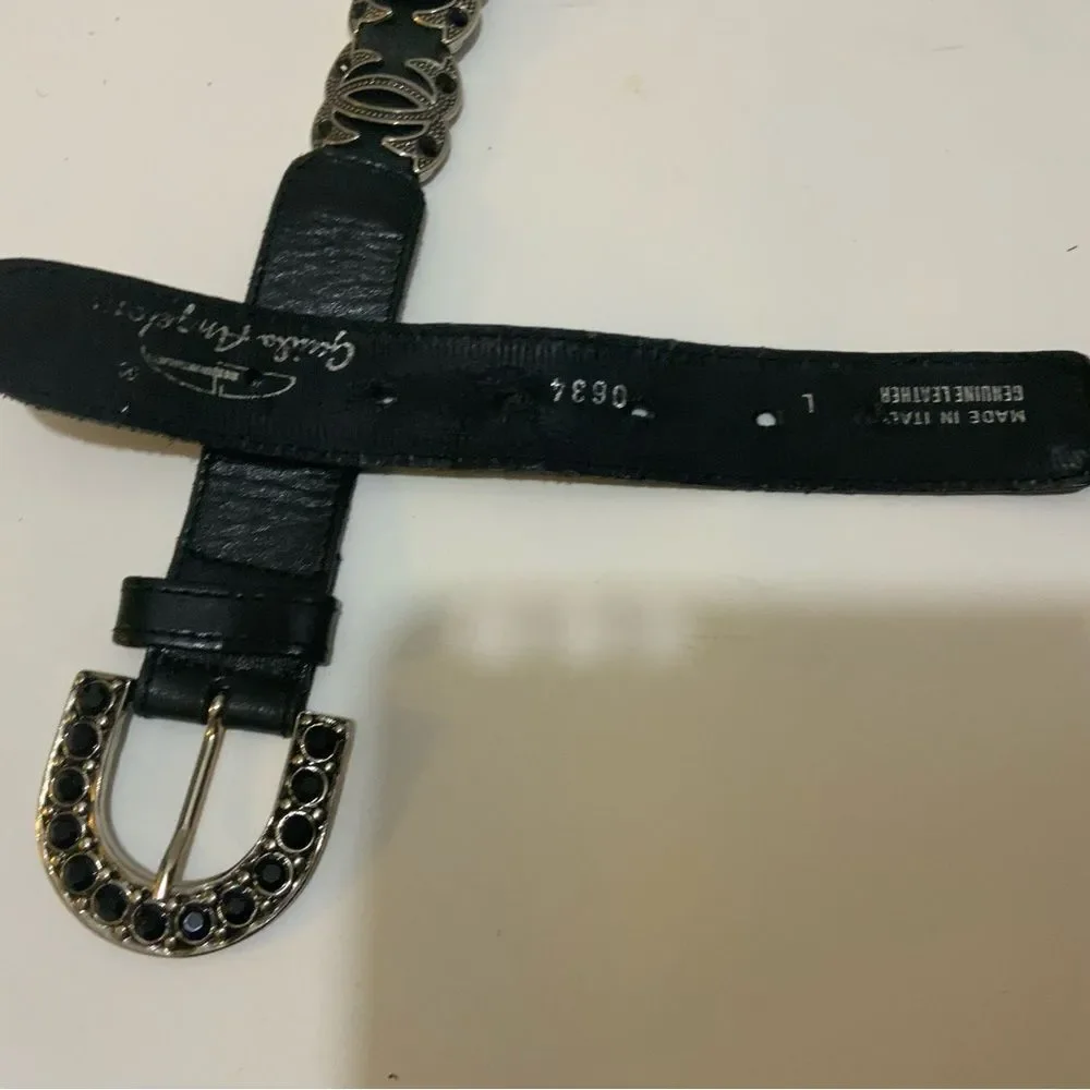 Guido Angeloni LEATHER CRYSTAL RHINESTONES BELT ITALY Large